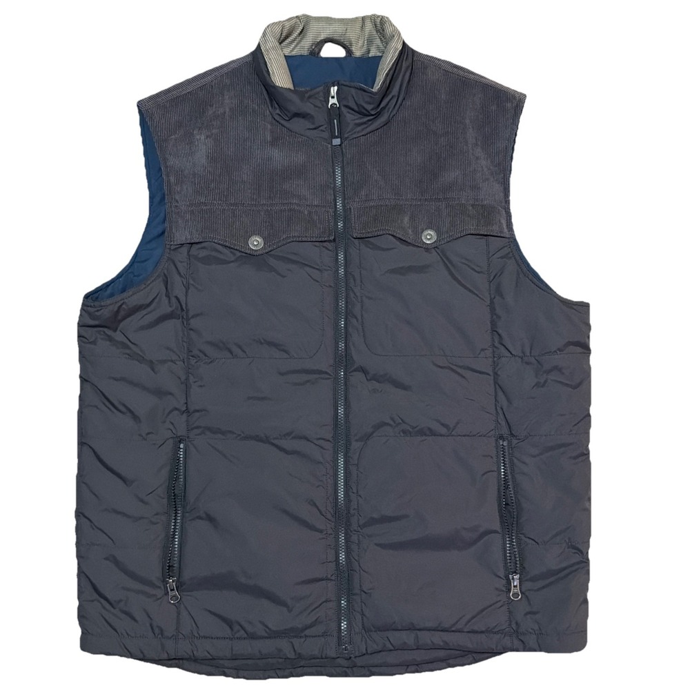 PRANA Mens Hoffman Sleeveless Zip Up Puffer Vest‎ W/ Corduroy Trim Size XL